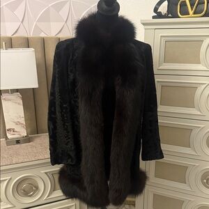 Real fur coat trimmed in thick fox fur